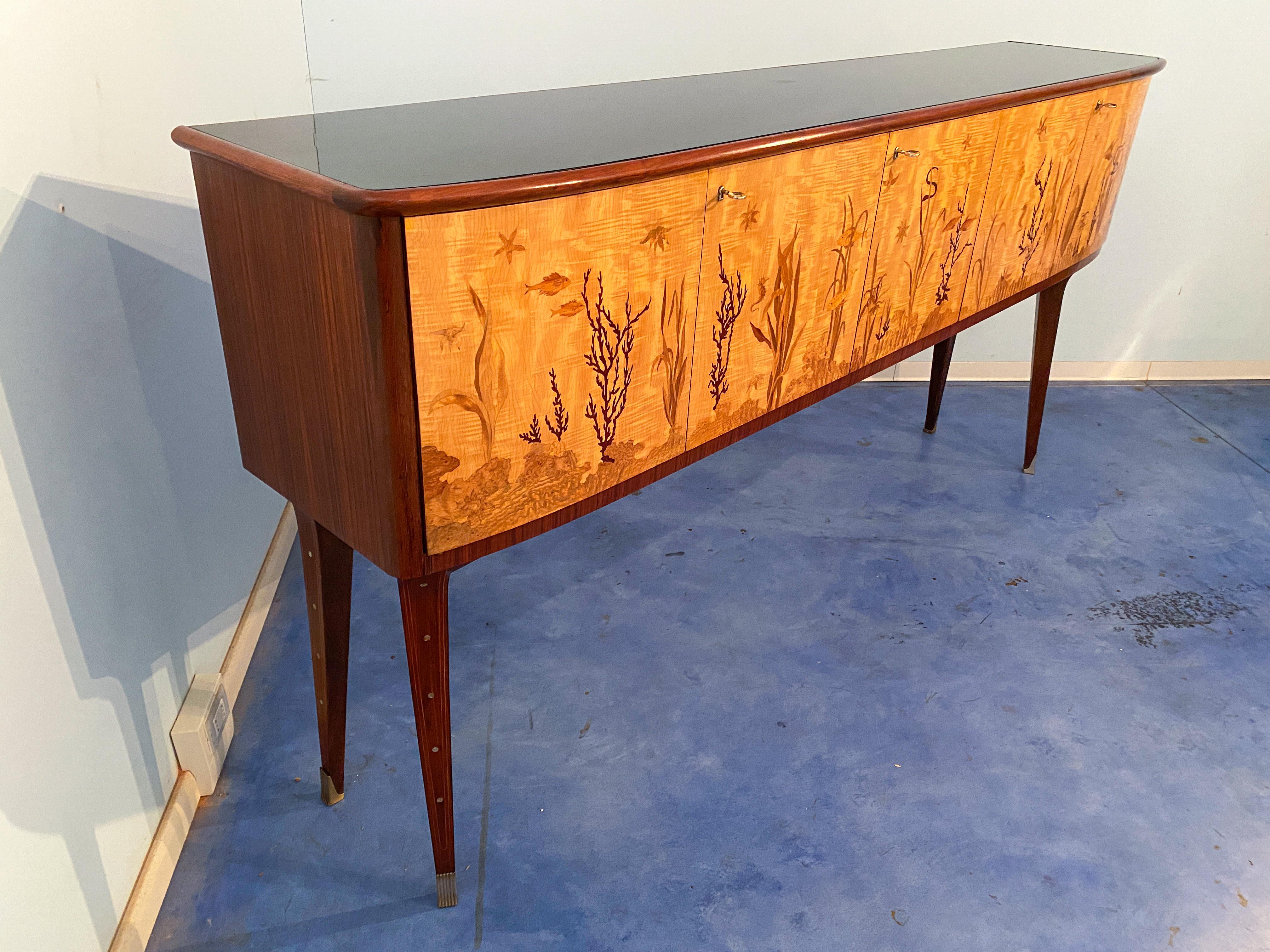 Mid-20th Century Italian Midcentury Inlaid Maple Sideboard by Andrea Gusmai, 1950s For Sale