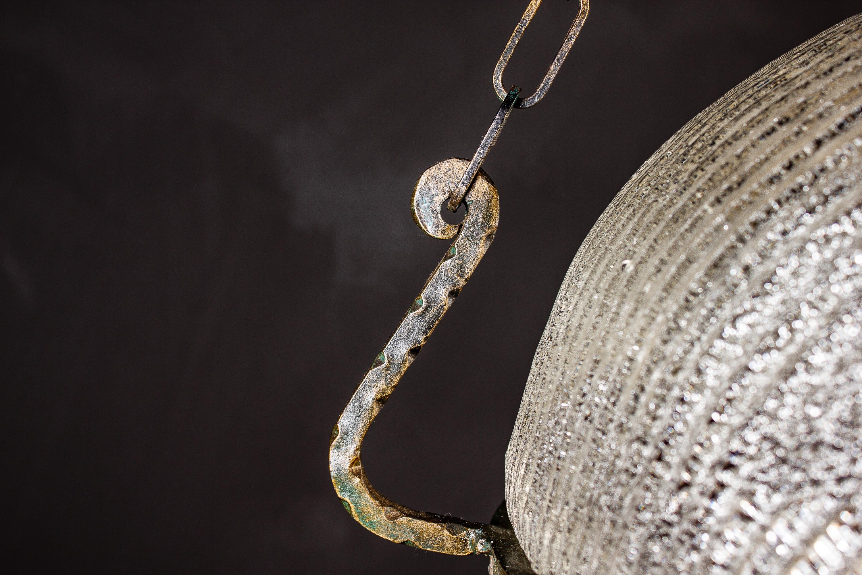 Italian Midcentury Iron and Colorful Murano Glass Pendant or Lantern 1