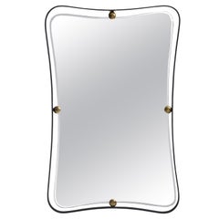 Italian Mid Century Iron Mirror with Iron Out Frame and Brass Studs, c. 1960