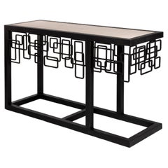 Italian Mid-Century Iron/Travertine Console Table Abstract-Geometric Design 70s