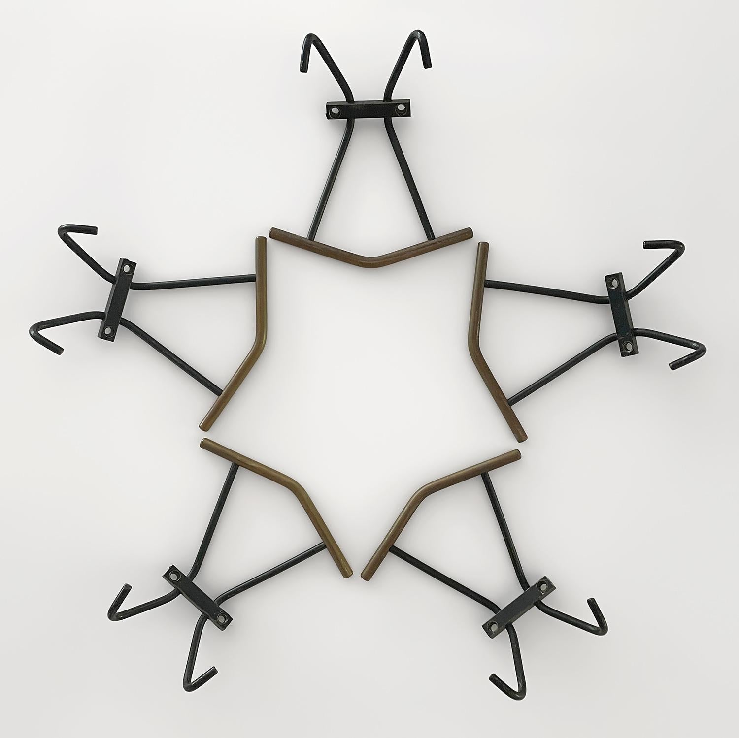 Italian Mid Century Iron Wall Coat Hooks - 5 available In Good Condition In Los Angeles, CA