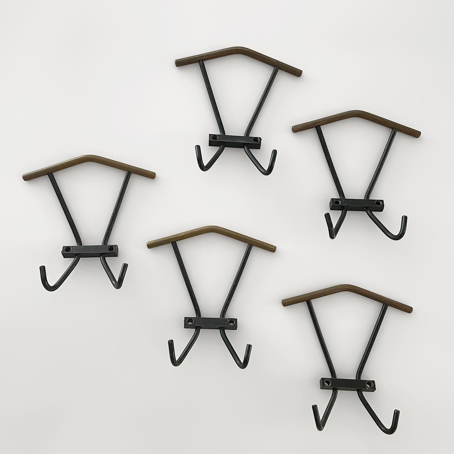 Italian Mid Century Iron Wall Coat Hooks - 5 available 1