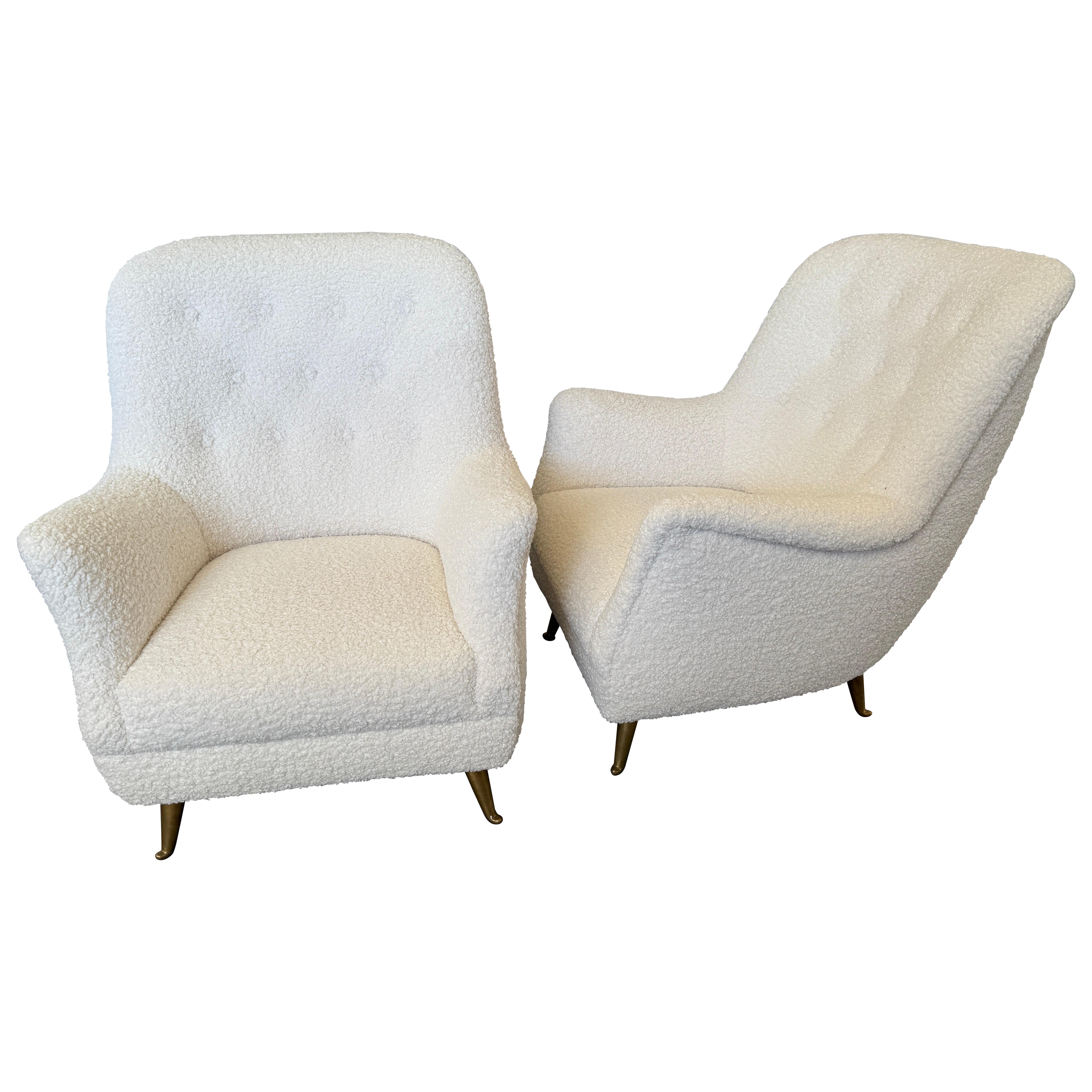 Italian Mid Century Isa Bergamo Chairs With Boucle Upholstery