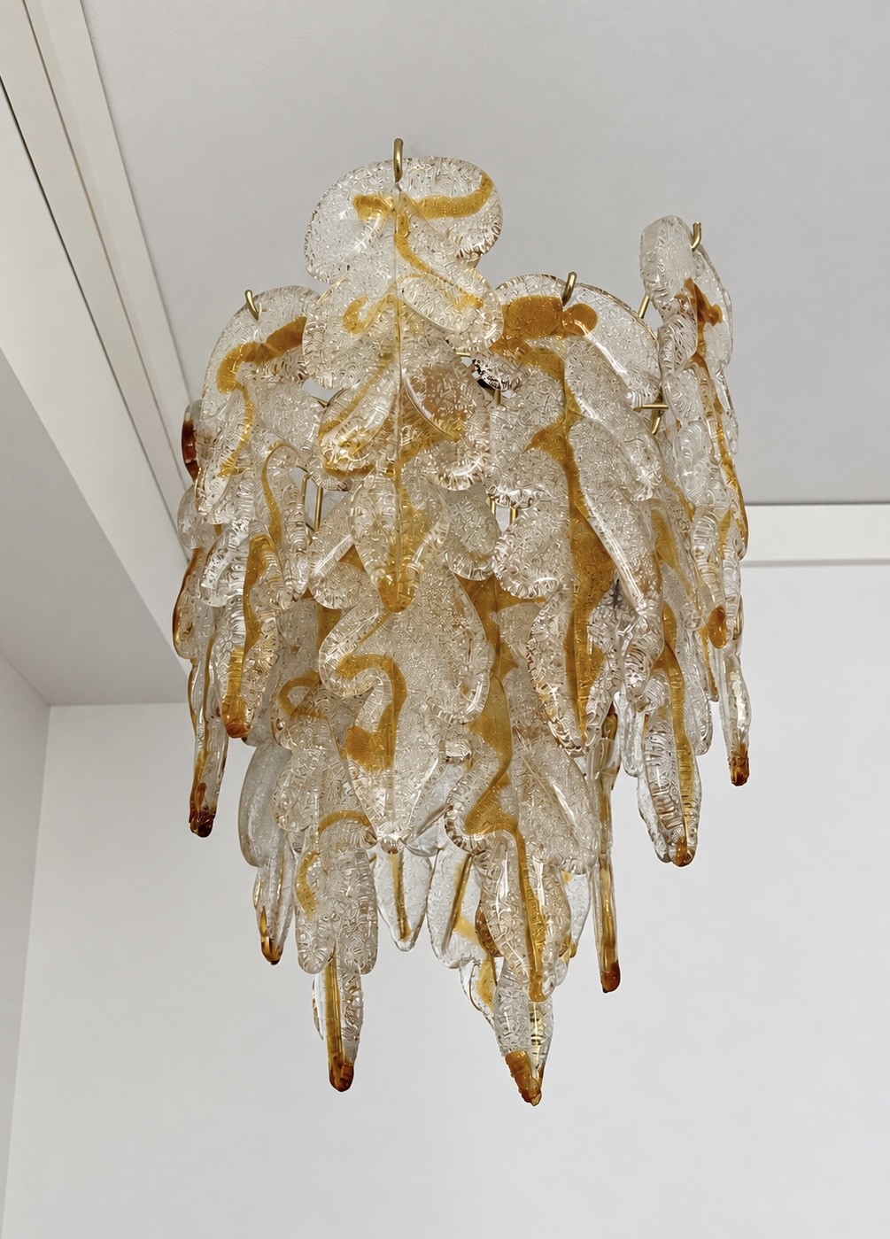 Italian Mid-Century Italian Leaf Murano Glass Chandelier by Mazzega, 1970s