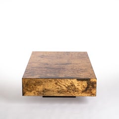 Italian Mid-Century Lacquered Brown Goatskin Sofatable by Aldo Tura 1970s