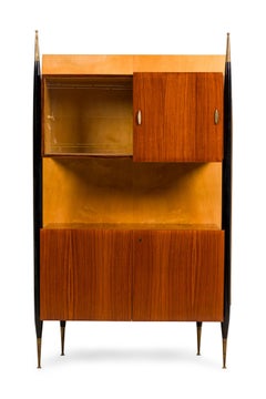 Italian Mid-Century Lacquered Mahogany and Sycamore Wall Cabinet