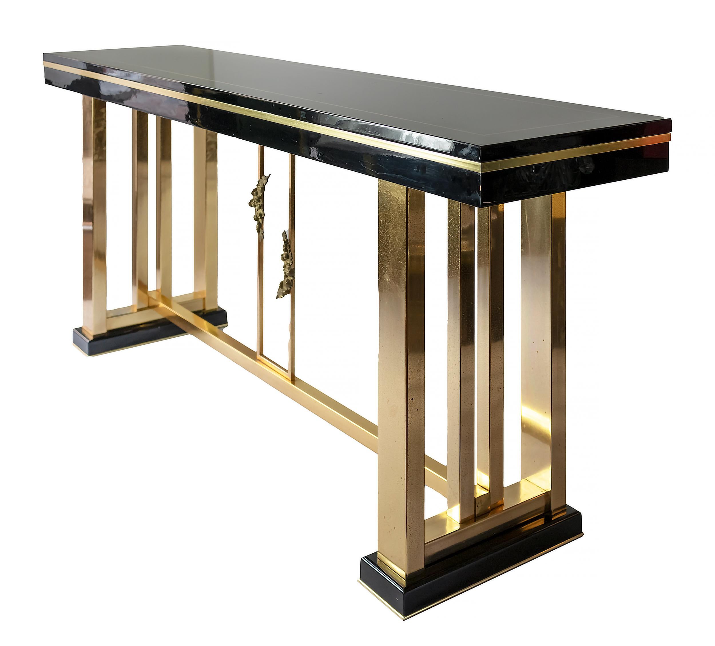 Mid-Century Modern Italian Mid-Century Lacquered Wood and Gilt Metal Console Table