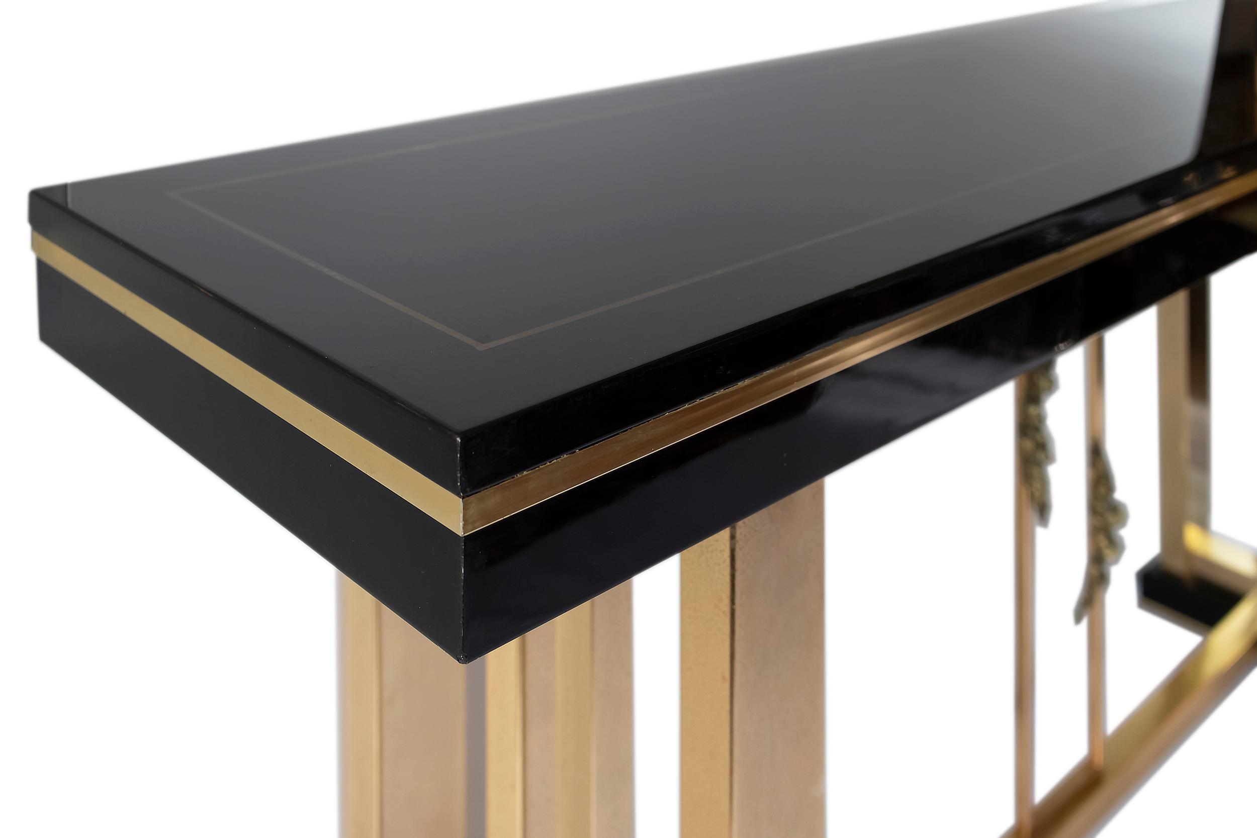 Italian Mid-Century Lacquered Wood and Gilt Metal Console Table 2