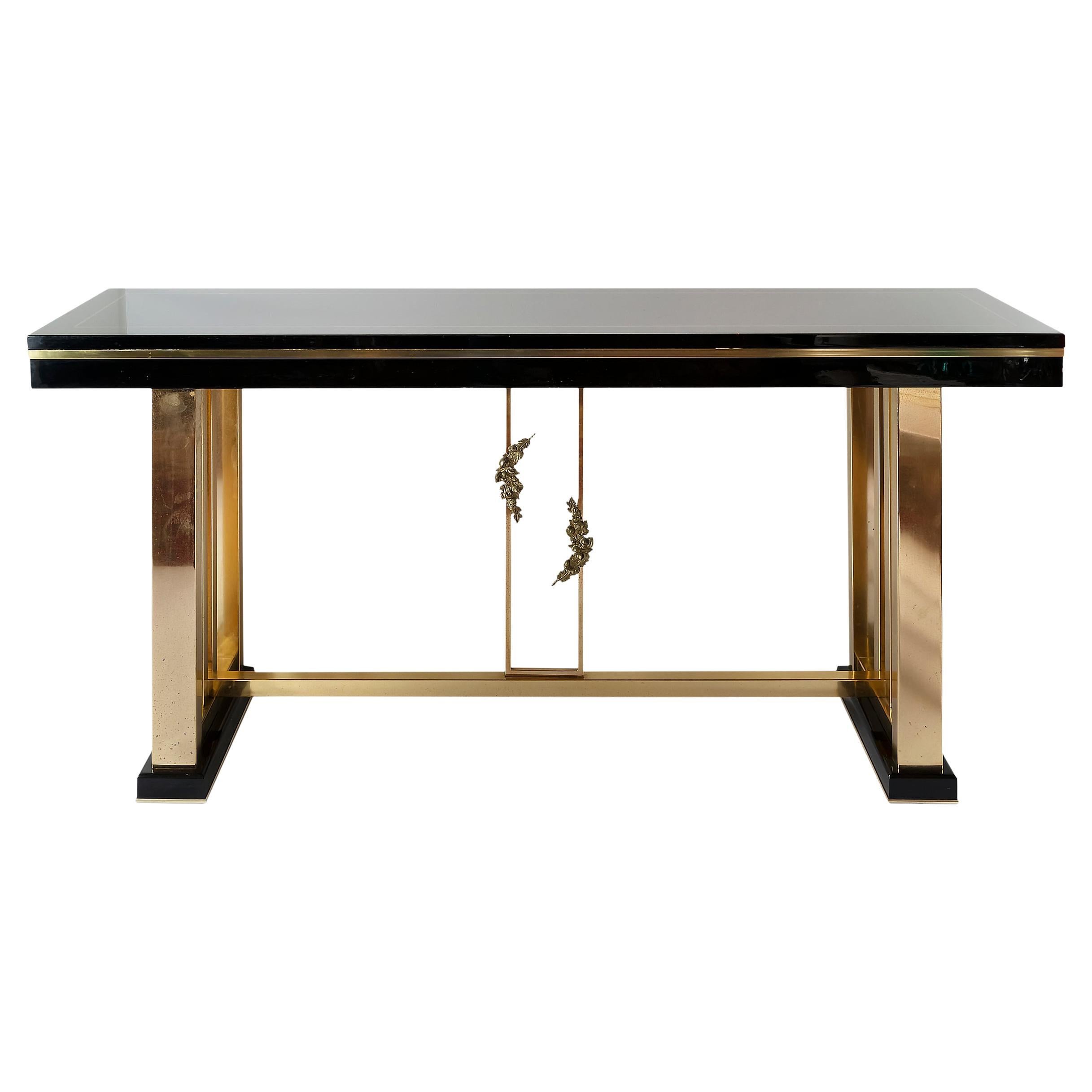 Italian Mid-Century Lacquered Wood and Gilt Metal Console Table