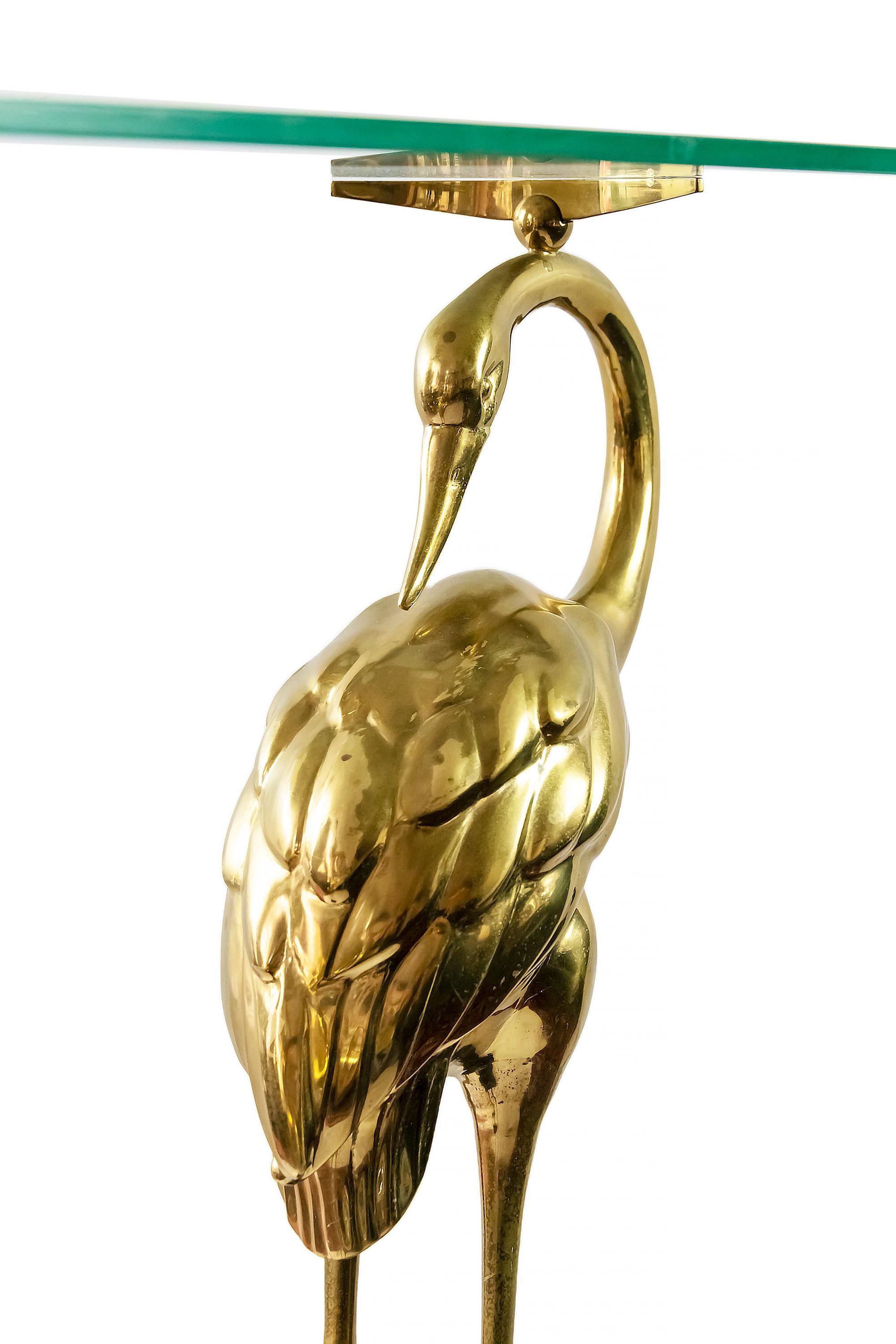 Consola italiana de mediados de siglo de madera lacada, cristal y bronce con pájaros Madera en venta