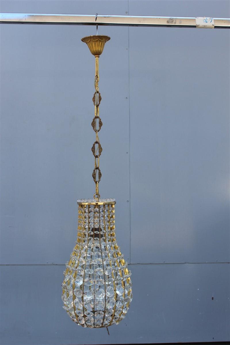 Mid-Century Modern Italian Midcentury Lantern in Crystal and Brass 1950s Pear Shape For Sale