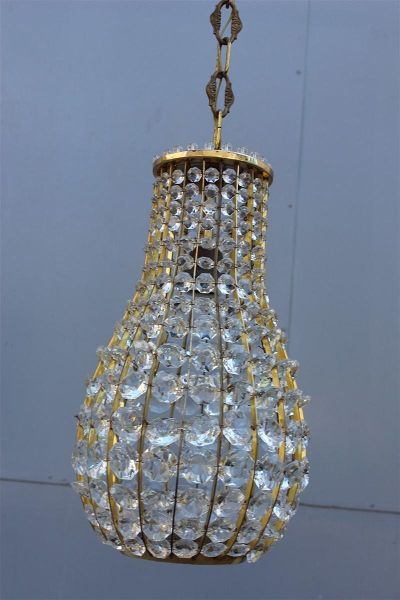 Italian Midcentury Lantern in Crystal and Brass 1950s Pear Shape In Good Condition For Sale In Palermo, Sicily