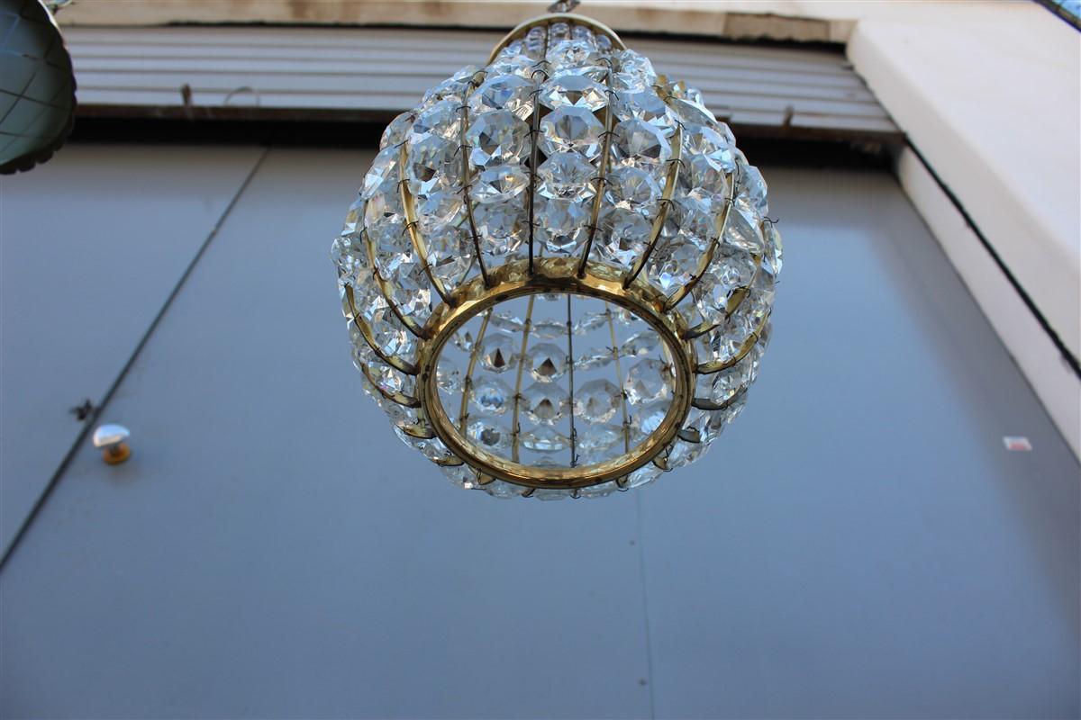 Italian Midcentury Lantern in Crystal and Brass 1950s Pear Shape For Sale 2