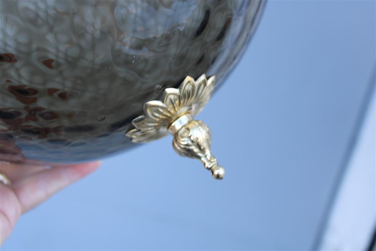 Italian Mid-Century Lantern Murano Glass Brass Parts Gold 1950s Venini Style For Sale 5