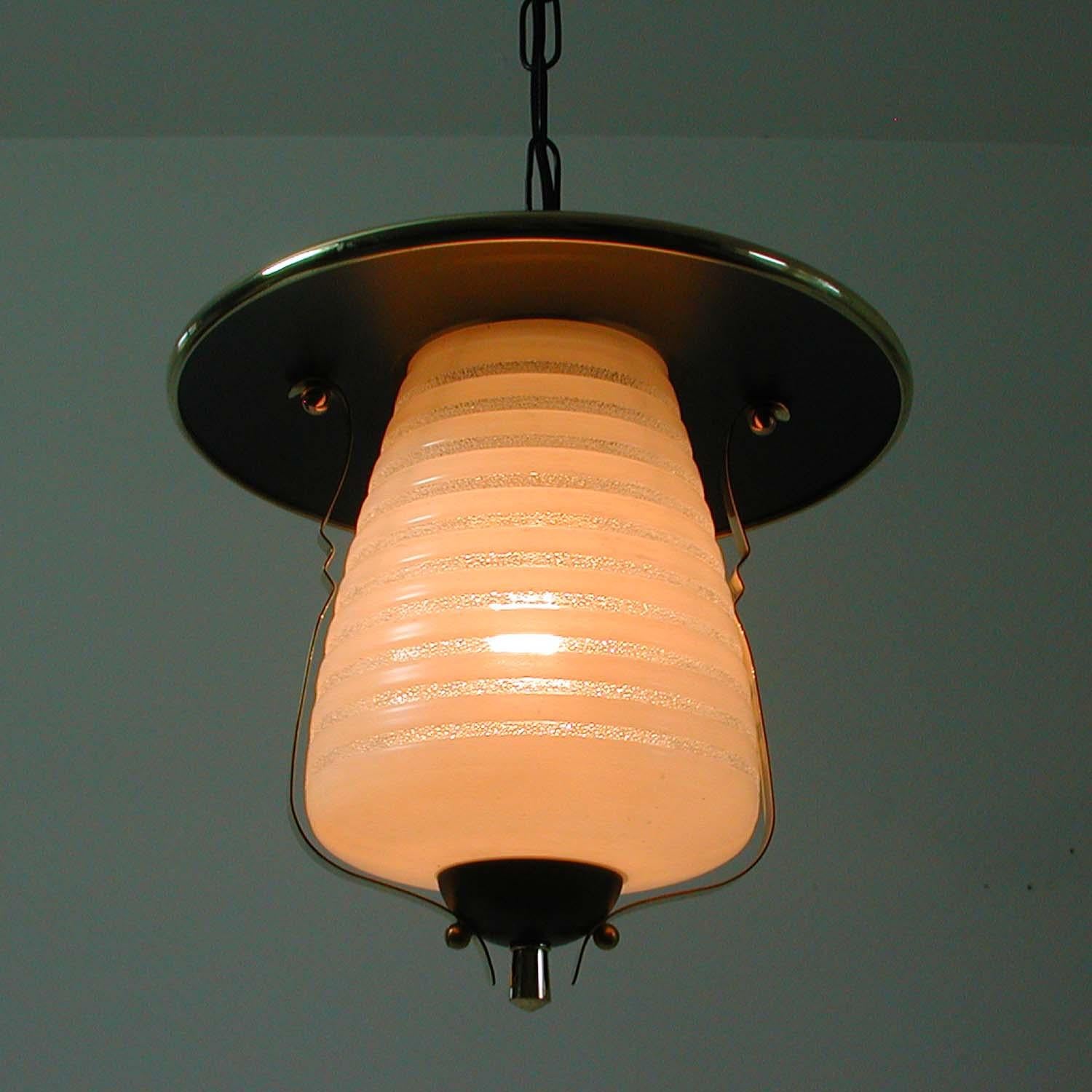 Metal Italian Midcentury Lantern Pendant, Ceiling Light, 1950s