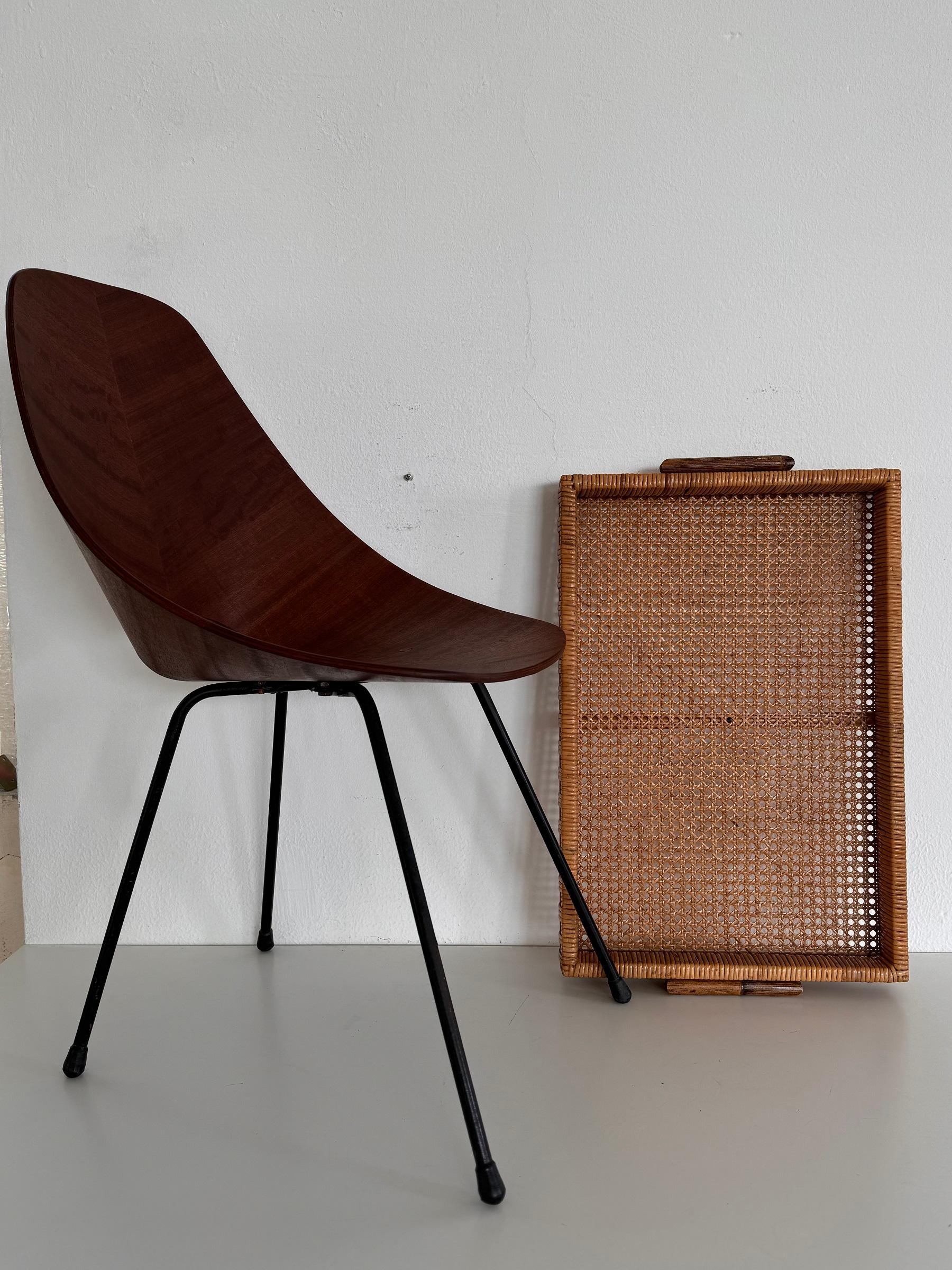 Italian Mid-Century Large Organic Serving Tray in Natural Rattan and Wood, 1970s 3
