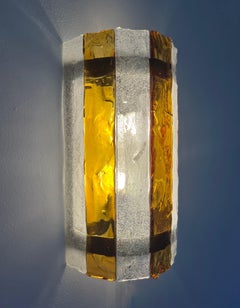 Italian Mid-Century Large Pair of Murano Glass Wall Sconces by Mazzega, 1970s