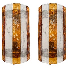 Italian Mid-Century Large Pair of Murano Glass Wall Sconces by Mazzega, 1970s