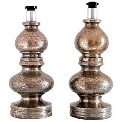 Grandes lampes de bureau italiennes en poterie du milieu du siècle dernier par Aldo Londi pour Bitossi, années 1960