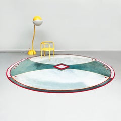 Italian Mid-Century Large Round Carpet Blue, Green, Yellow and Red Fabric, 1980s