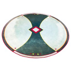 Italian Mid-Century Large Round Carpet Blue, Green, Yellow and Red Fabric, 1980s