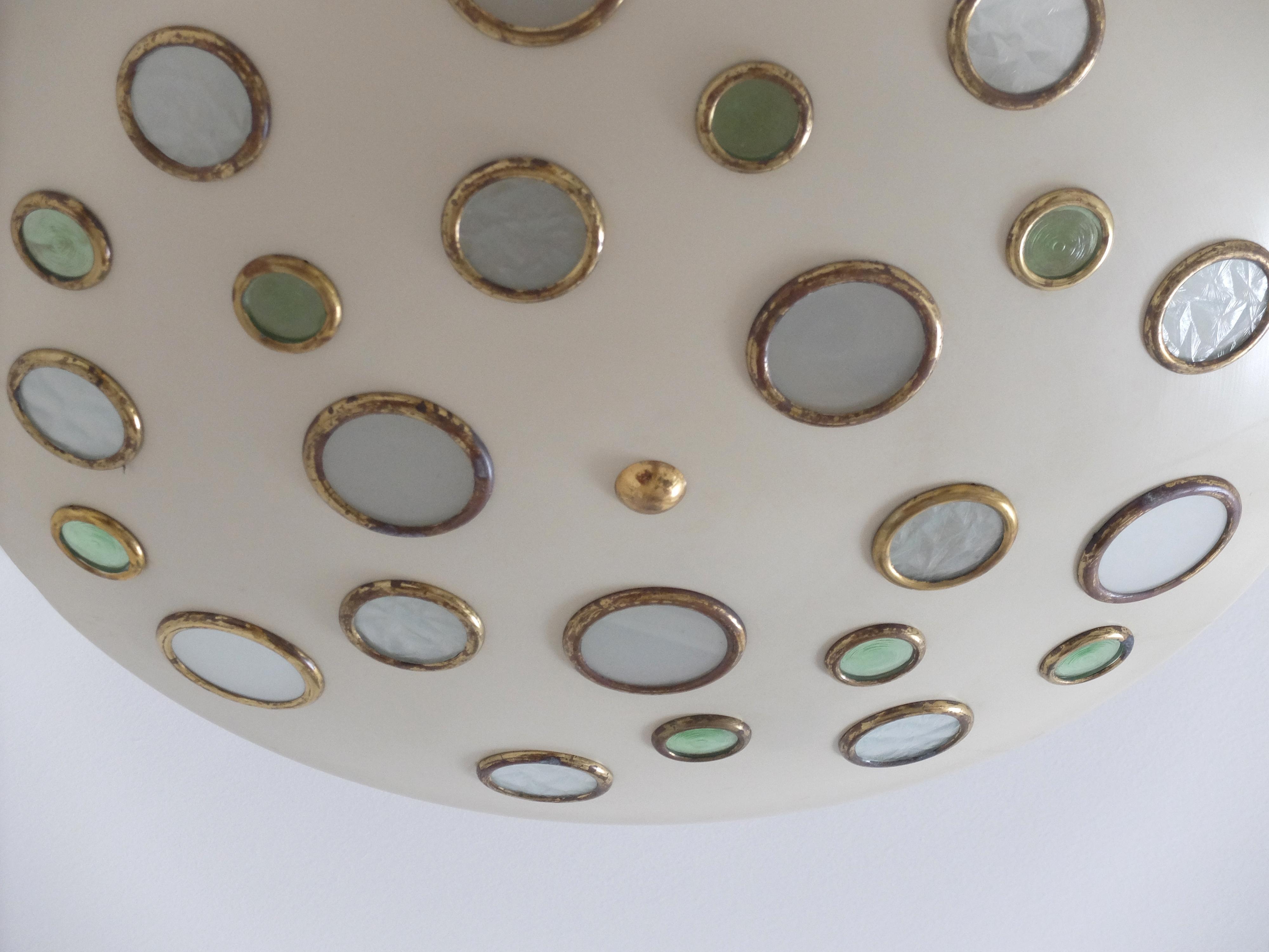 Italian Mid-Century, Large Round Flush Mount by Stilnovo in Metal & Glass, 1950s In Good Condition In Milan, IT