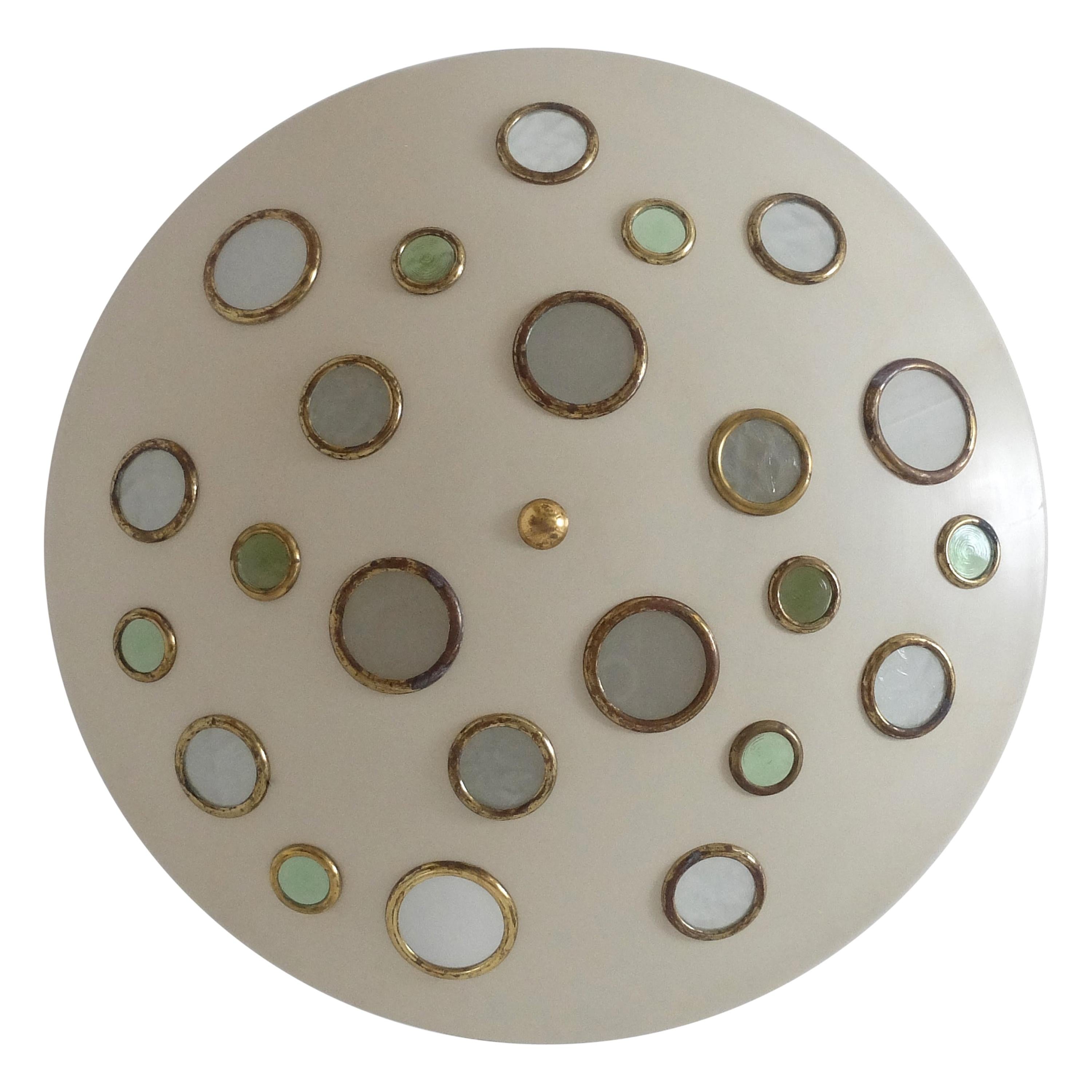 Italian Mid-Century, Large Round Flush Mount by Stilnovo in Metal & Glass, 1950s