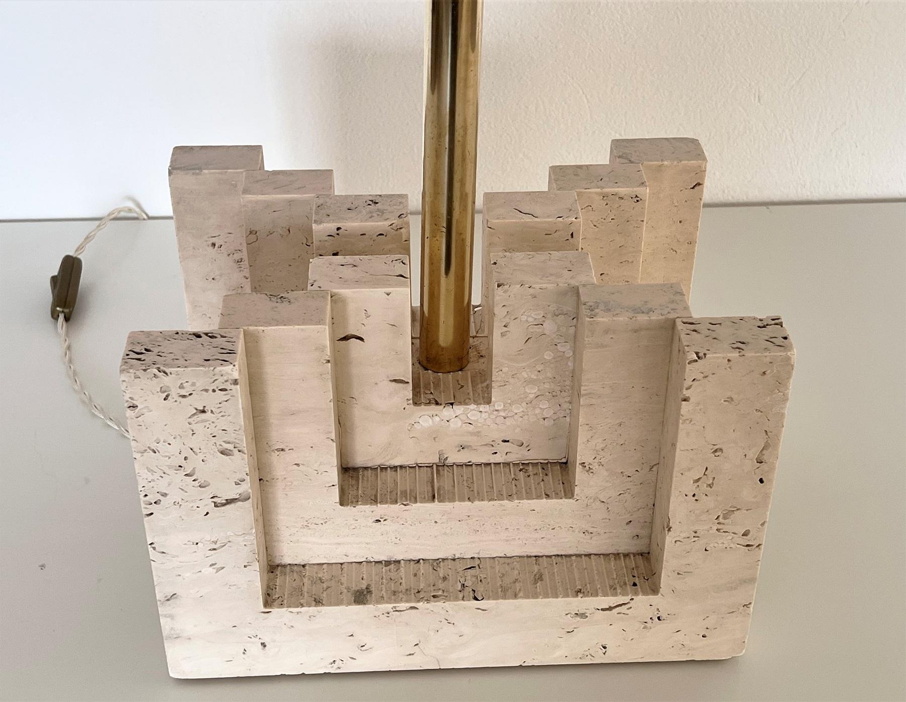 Italian Mid-Century Large Travertine Marble Table Lamp, 1970s For Sale 2
