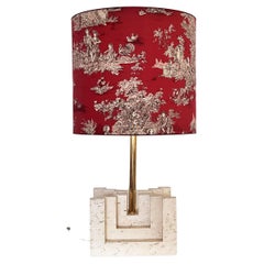 Italian Mid-Century Large Travertine Marble Table Lamp with New Lampshade, 1970s