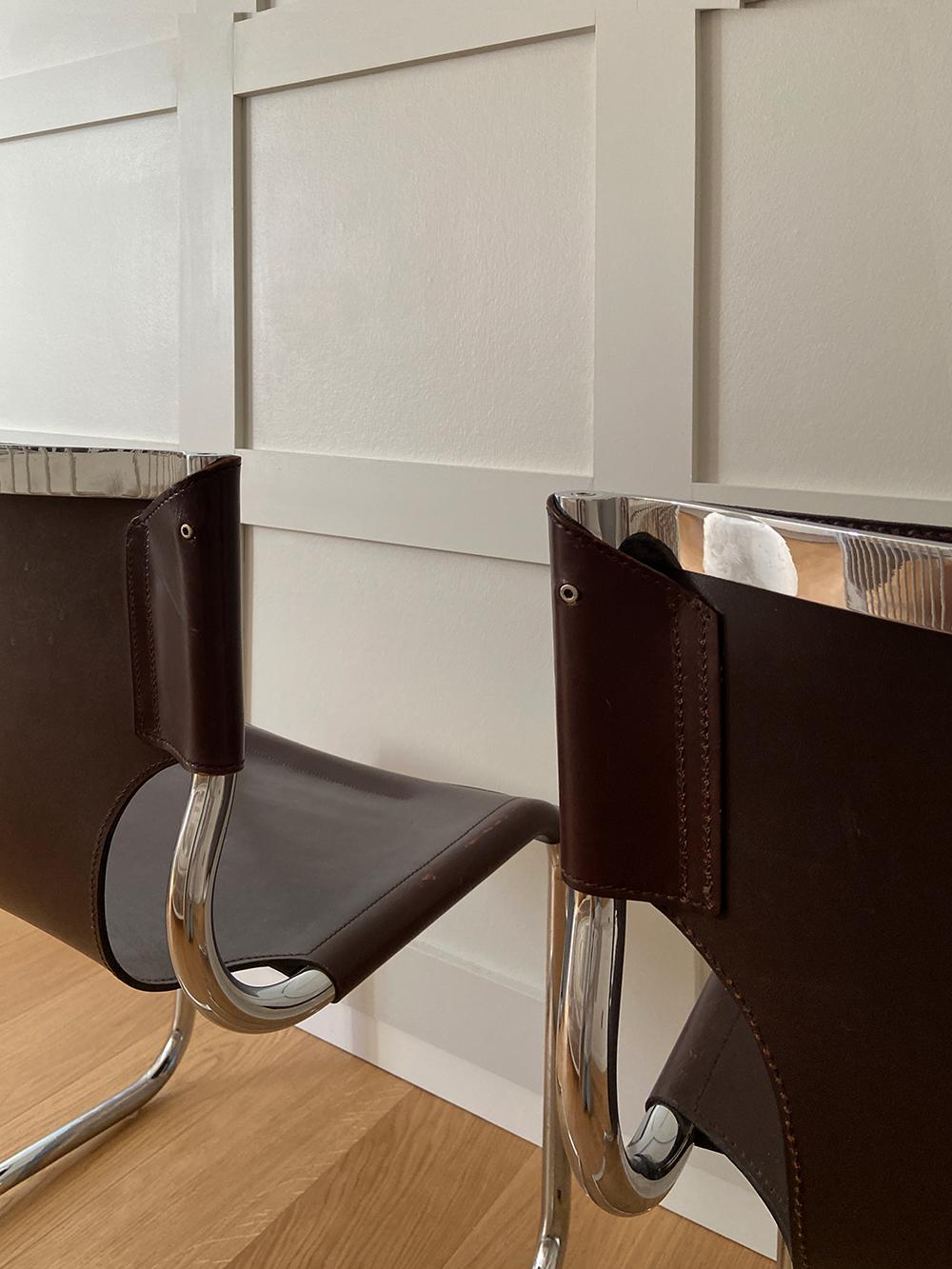 Chaises de salle à manger/bureau en cuir italien du milieu du siècle par Carlo Bartoli (une de deux) en vente 5