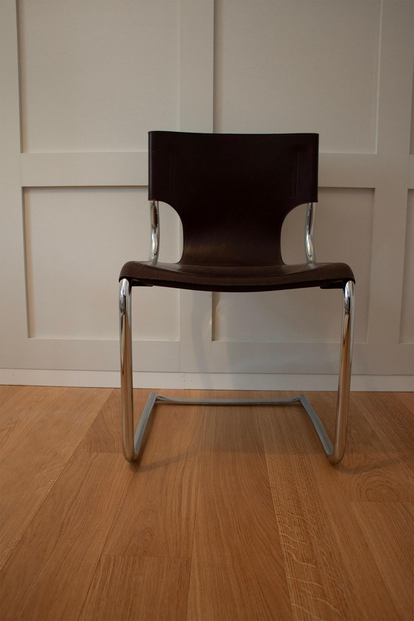 20th Century Italian Mid Century Leather Dining/Office Chairs by Carlo Bartoli (one fo two) For Sale