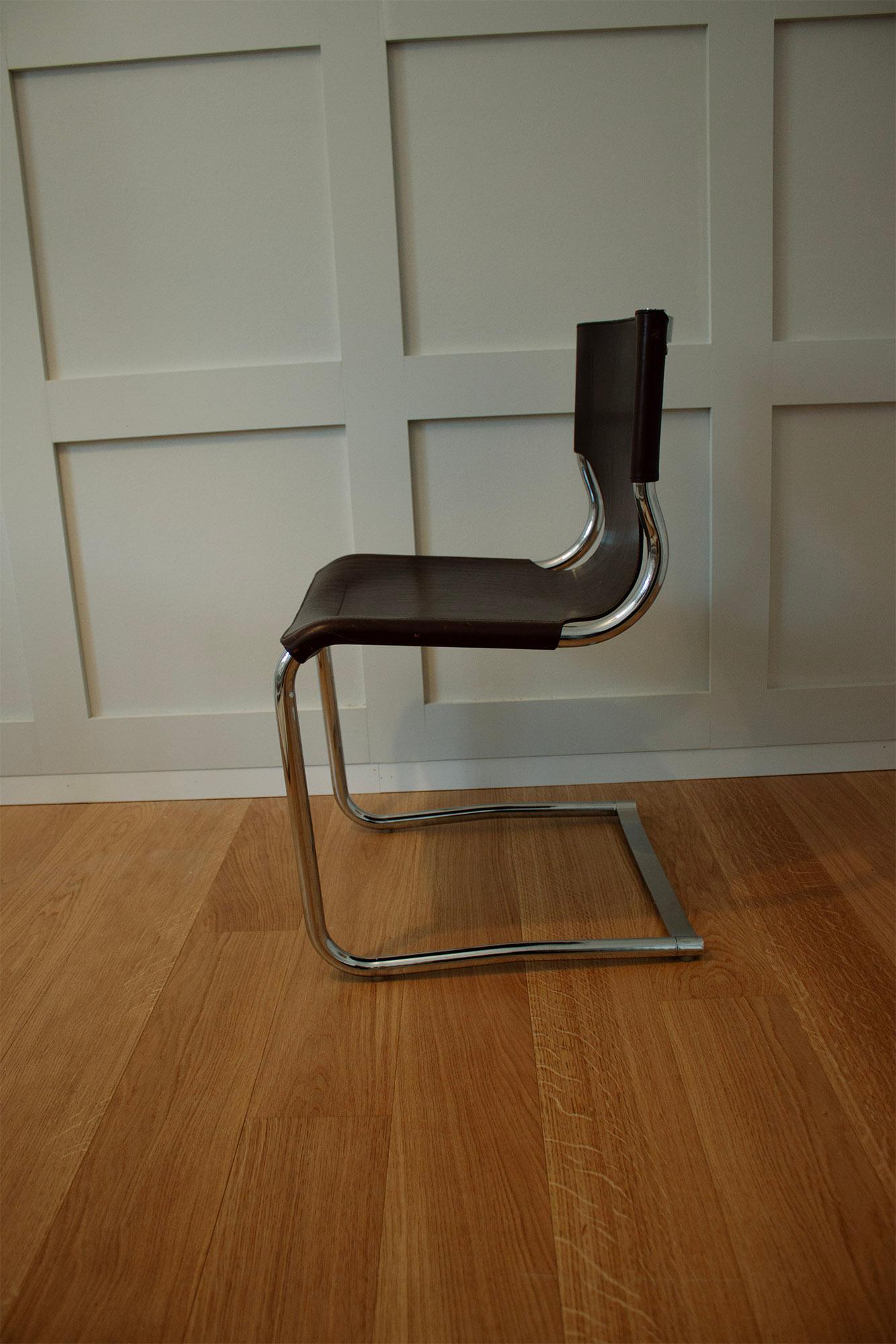 Steel Italian Mid Century Leather Dining/Office Chairs by Carlo Bartoli (one fo two) For Sale