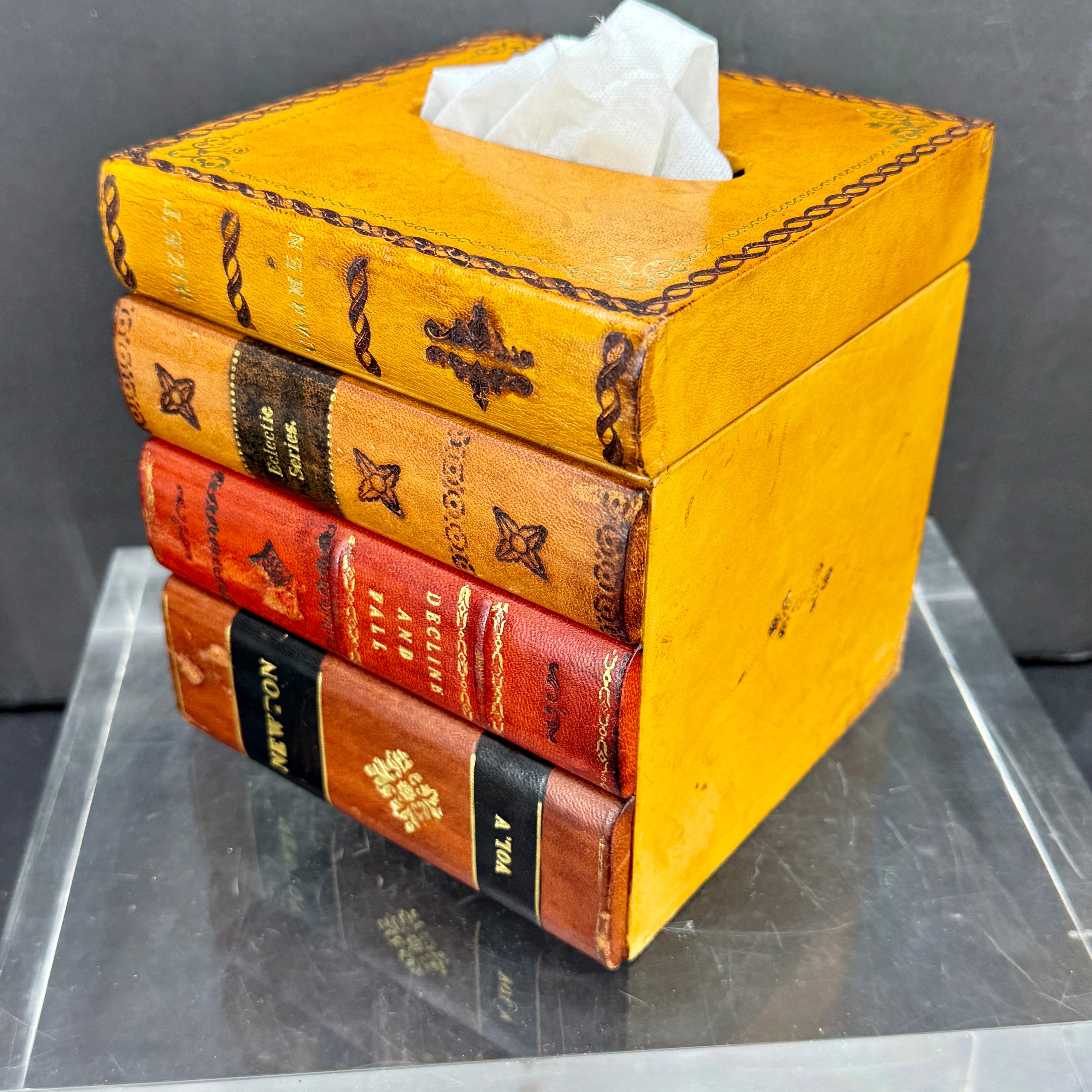 Mid-Century Modern Italian Mid-Century Leather Faux Book Tissue Box