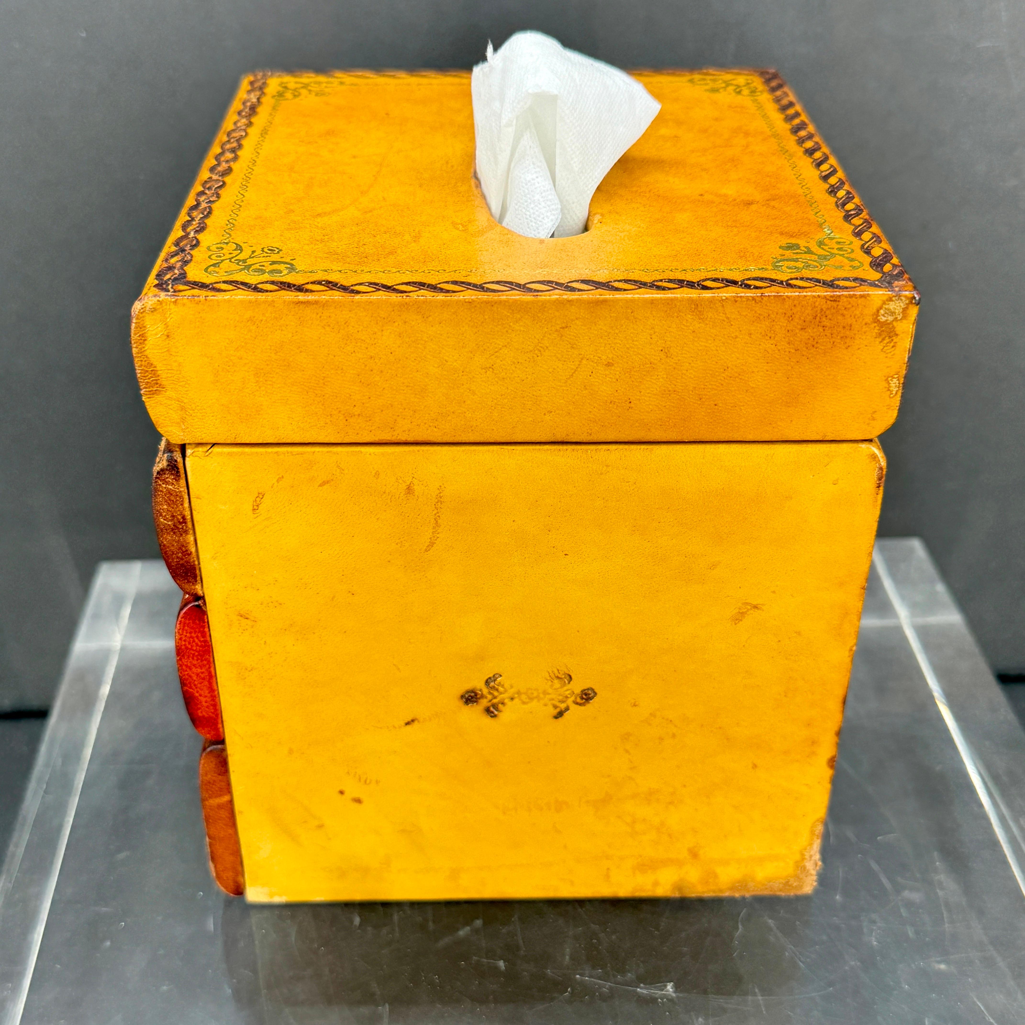 Hand-Crafted Italian Mid-Century Leather Faux Book Tissue Box