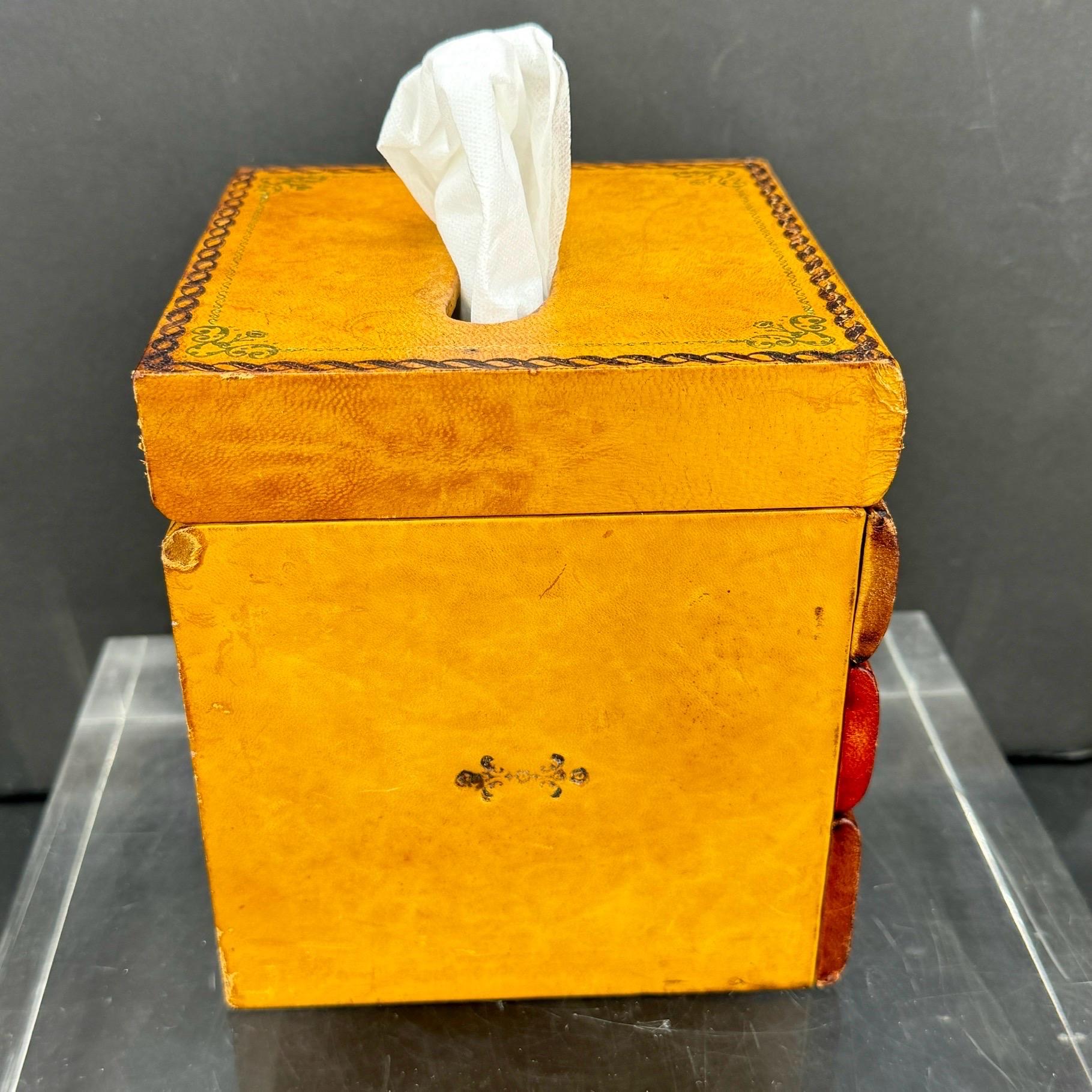 Brass Italian Mid-Century Leather Faux Book Tissue Box