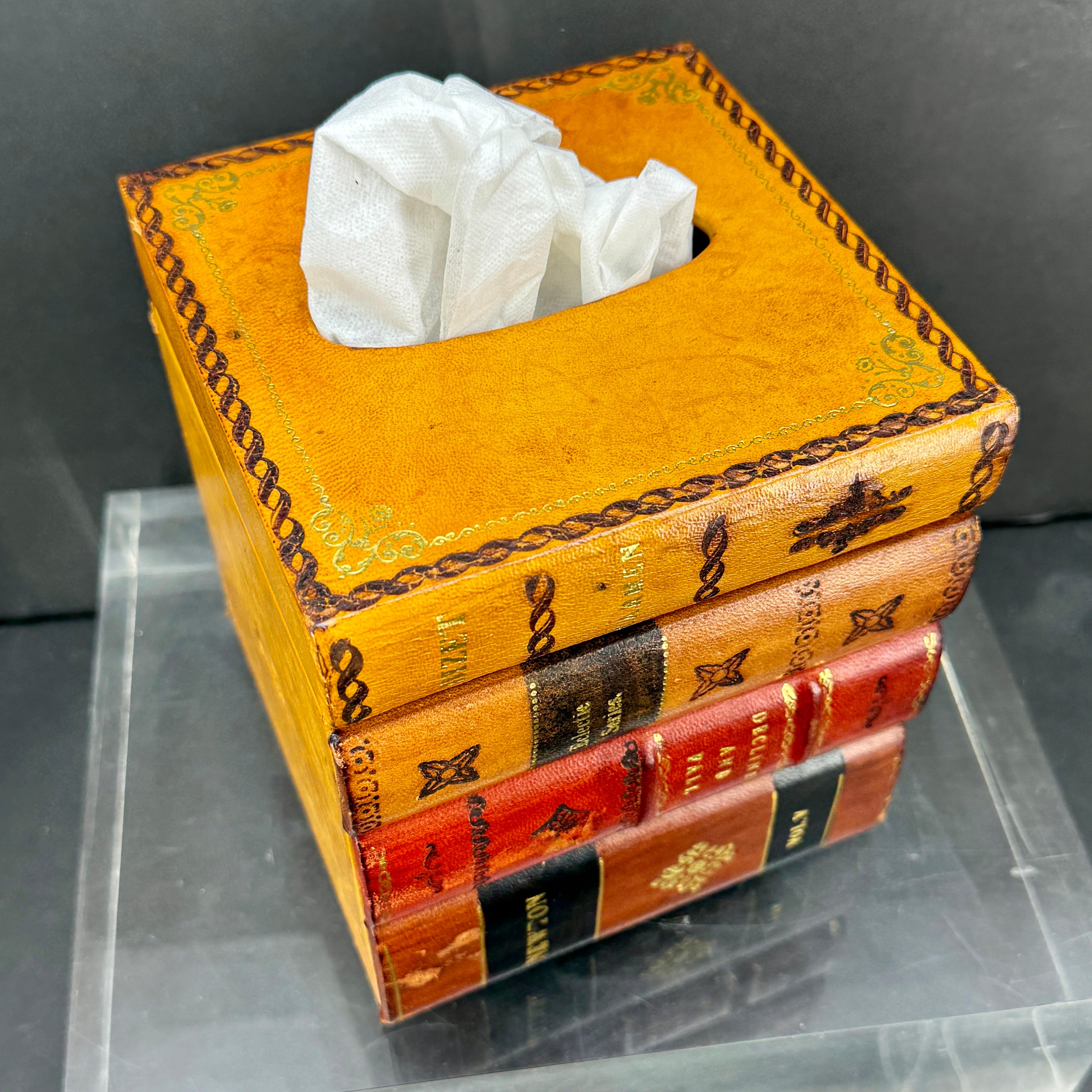 Italian Mid-Century Leather Faux Book Tissue Box 1