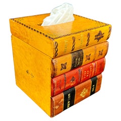Vintage  Italian Mid-Century Leather Faux Book Tissue Box
