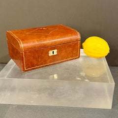 Italian Mid-Century Leather Jewelry Trinket Box, Florence Italy