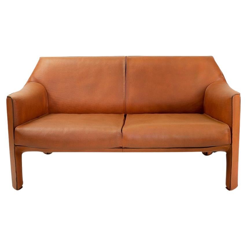 Italian Mid-Century Leather Sofa in China-Red by Mario Bellini for Cassina 1970s For Sale
