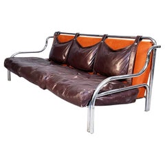 Italian Mid-Century Leather Stringa Sofa by Gae Aulenti for Poltronova, 1965