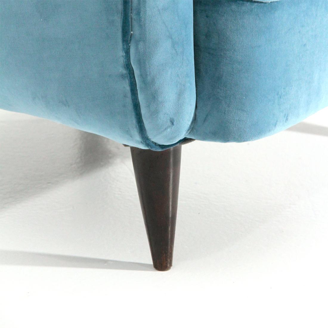 Italian Midcentury Light Blu Velvet Armchair, 1950s 5