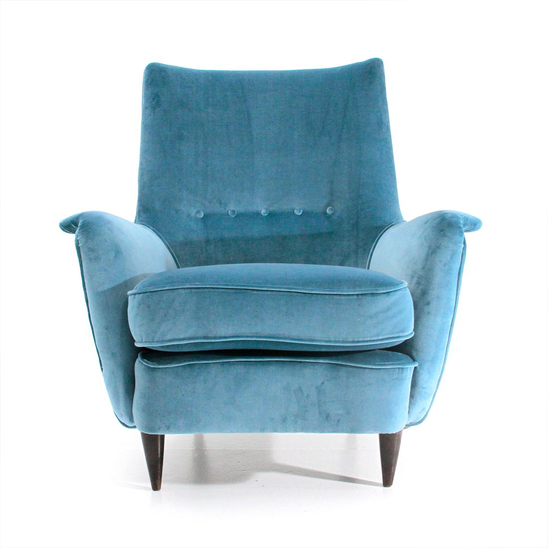 Mid-Century Modern Italian Midcentury Light Blu Velvet Armchair, 1950s