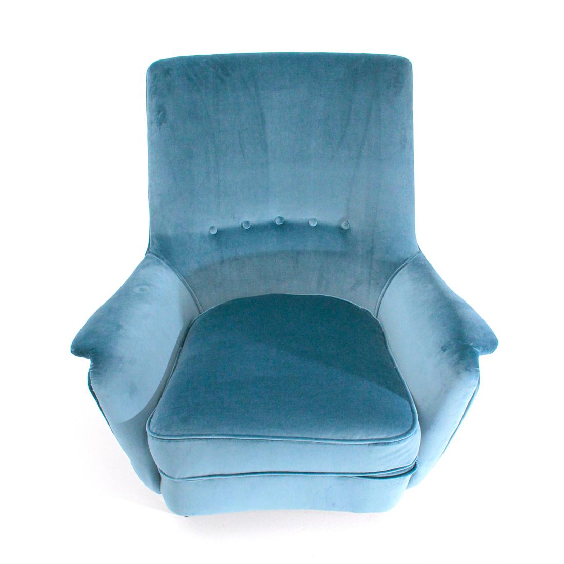 Italian Midcentury Light Blu Velvet Armchair, 1950s In Good Condition In Savona, IT