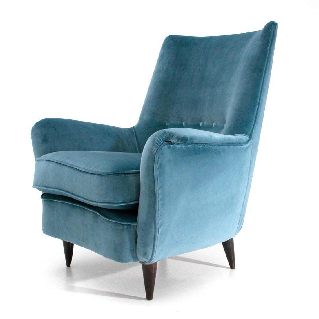 Mid-20th Century Italian Midcentury Light Blu Velvet Armchair, 1950s