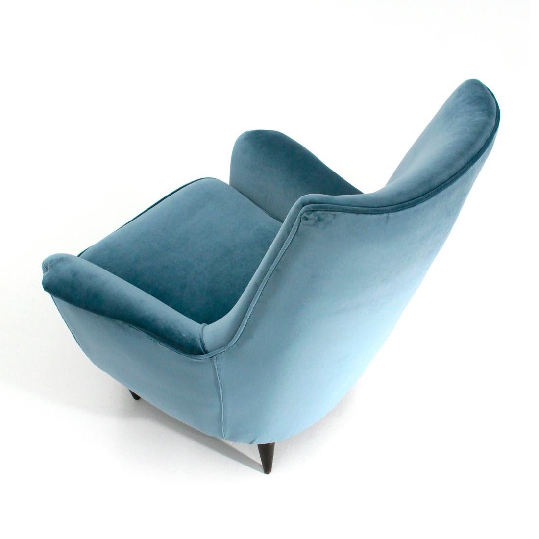 Italian Midcentury Light Blu Velvet Armchair, 1950s 1