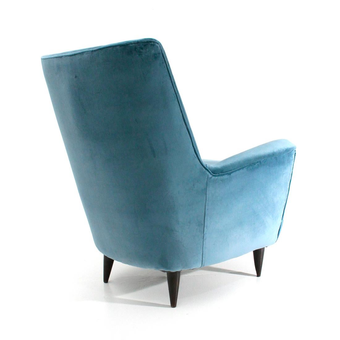 Italian Midcentury Light Blu Velvet Armchair, 1950s 2
