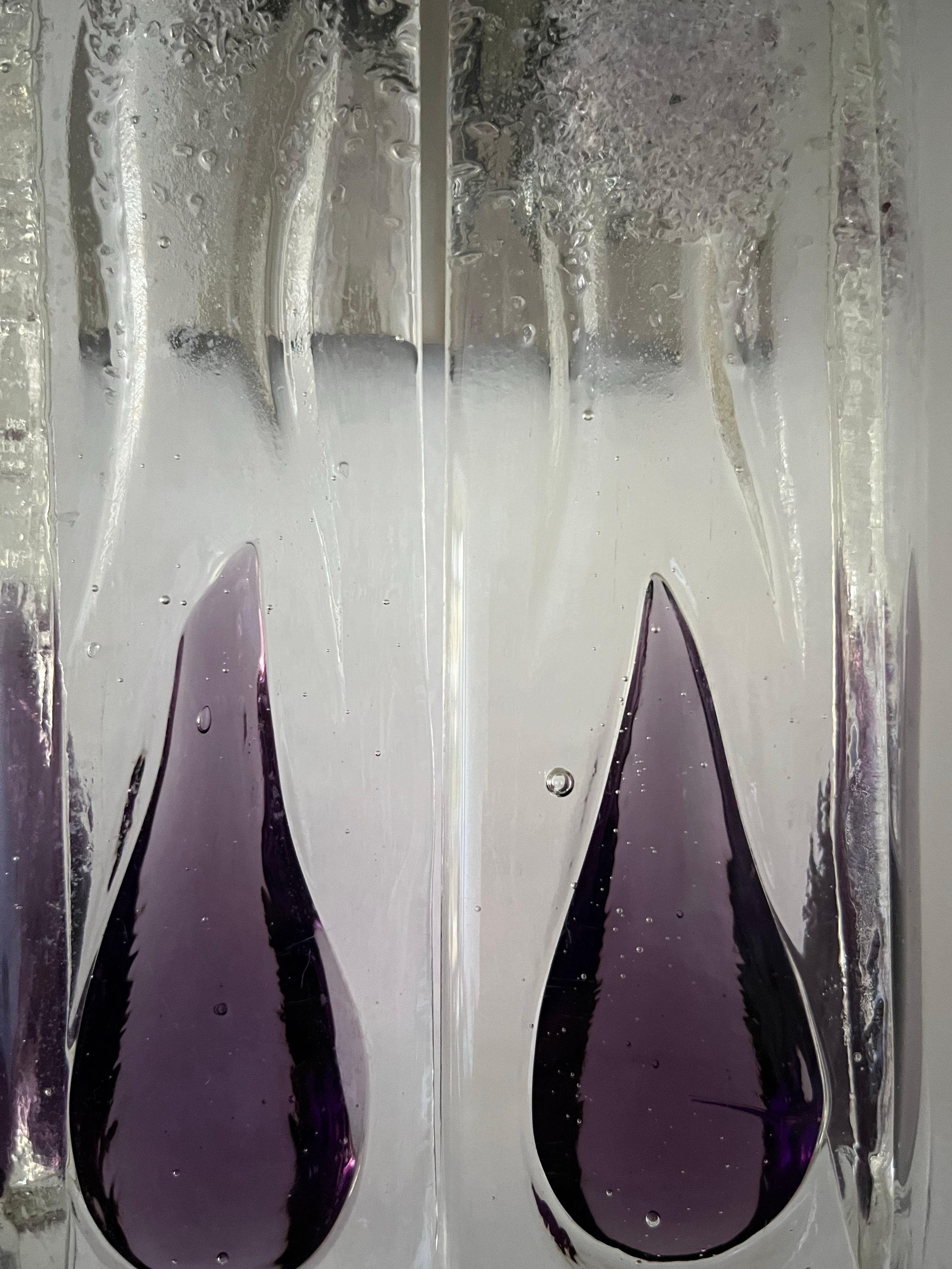 Metal Italian Mid-Century Lilac Murano Glass Wall Sconce by Mazzega, 1970s For Sale