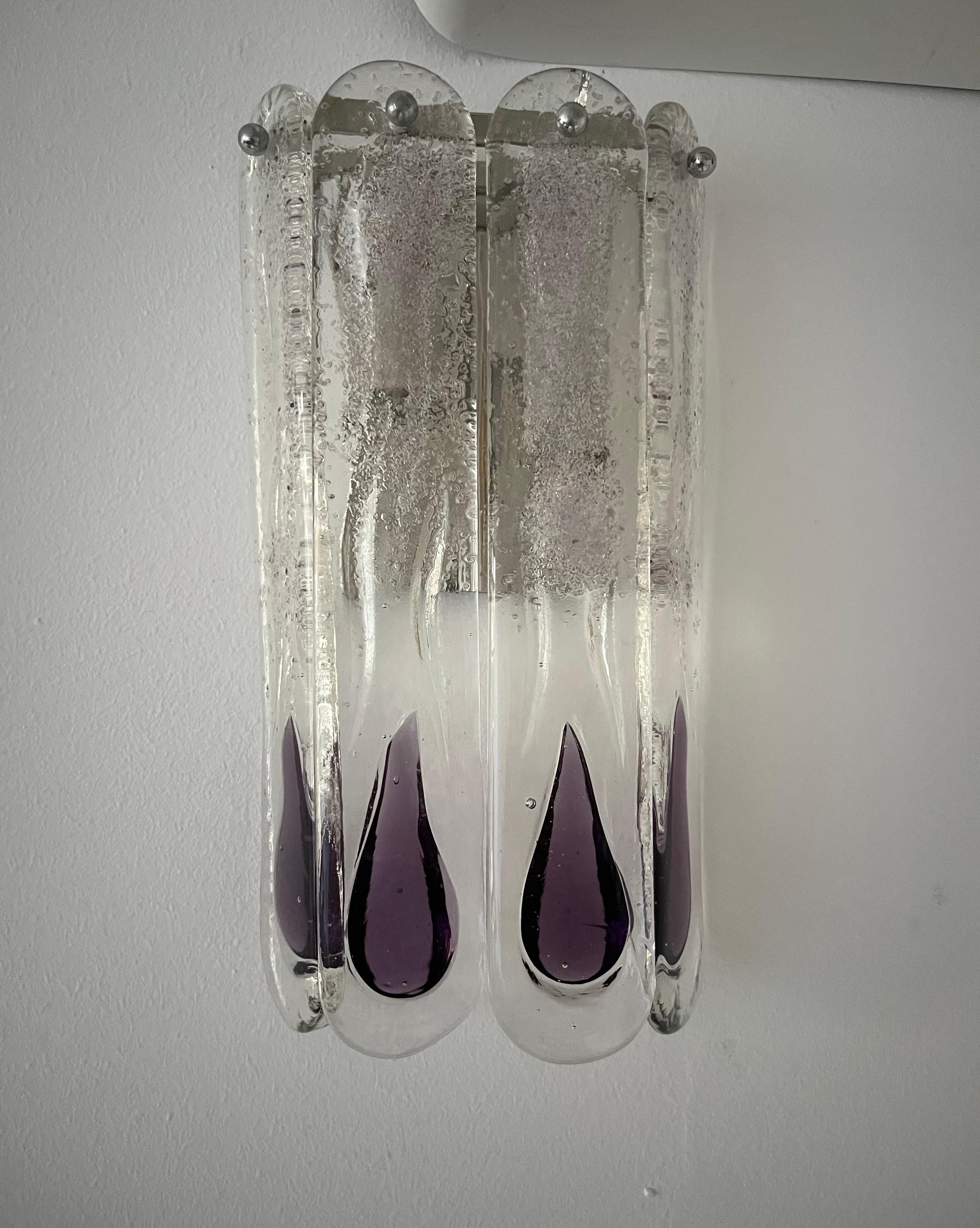 Italian Mid-Century Lilac Murano Glass Wall Sconce by Mazzega, 1970s For Sale 1