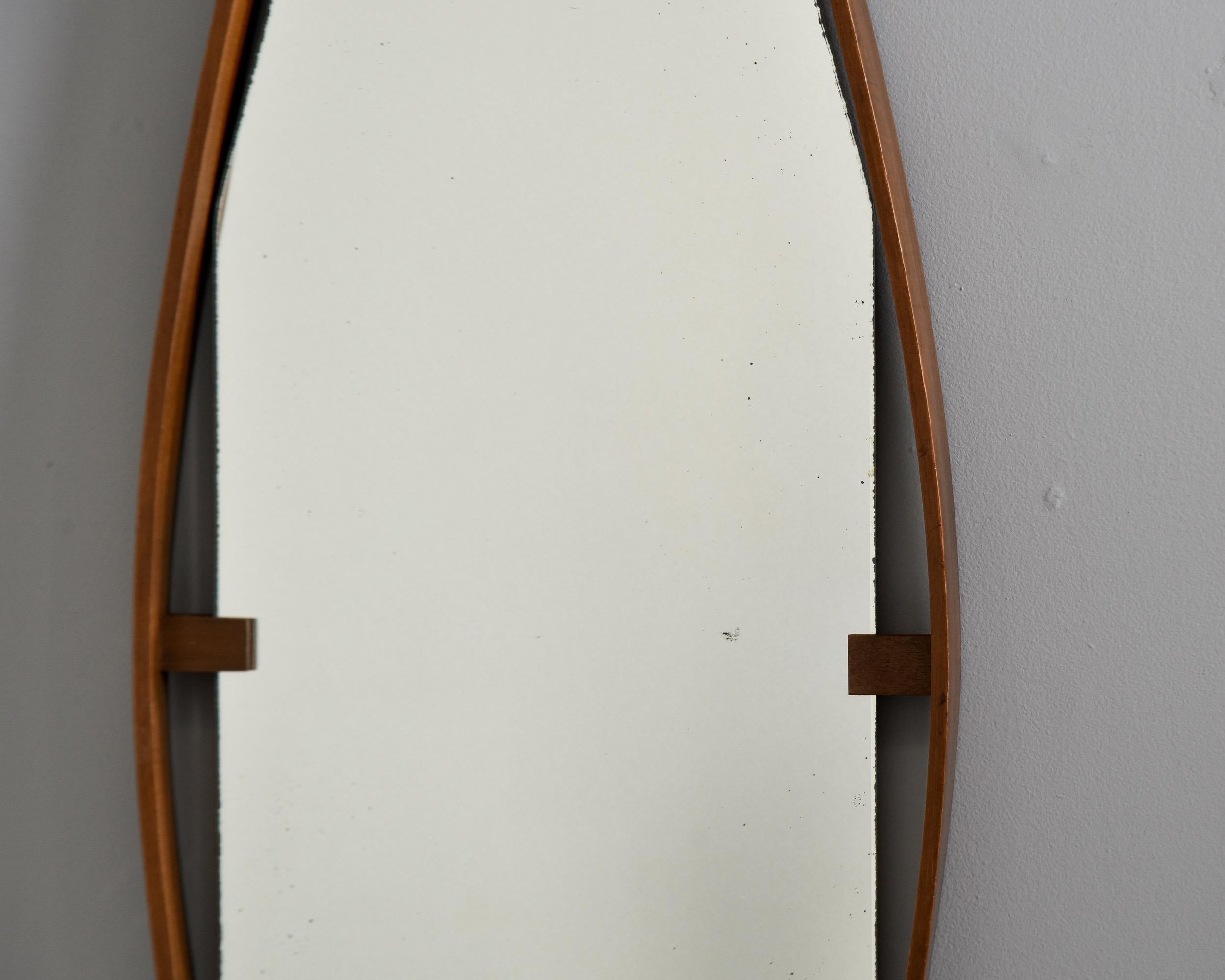 Italian Mid Century Long Walnut Inset Frame Mirror For Sale 1
