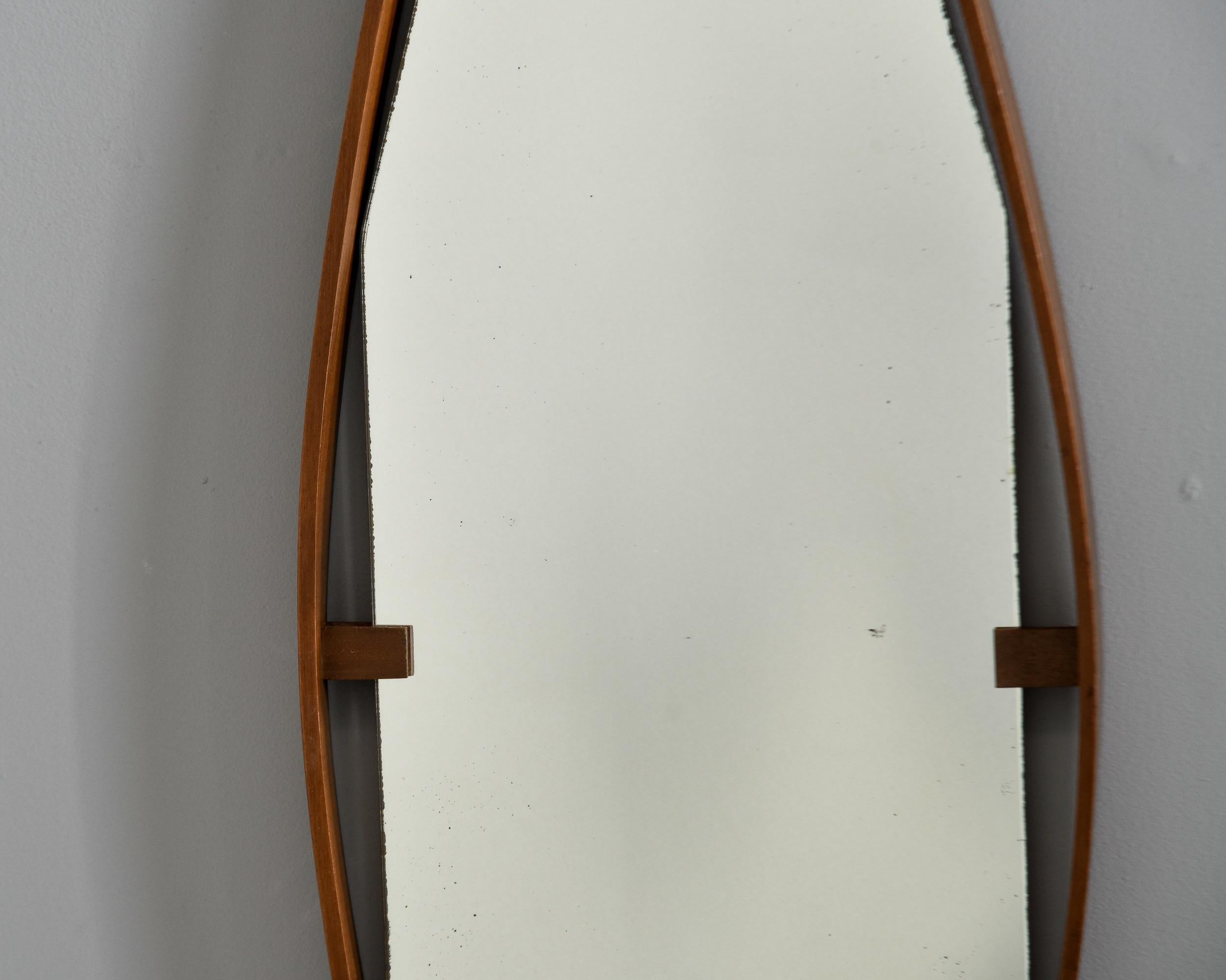 Italian Mid Century Long Walnut Inset Frame Mirror For Sale 2
